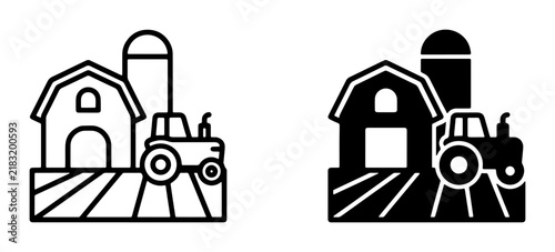 Farm Icons: Barn, Tractor, Silo, and Field Graphics. Agricultural Vector Set for Rural Life and Countryside Concepts.
