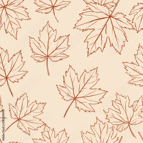 Minimalist line art maple leaves pattern vector illustration