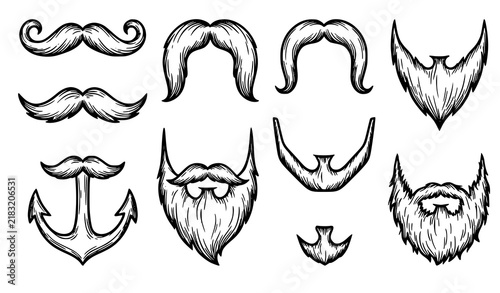 Fototapeta Vintage barbershop beard and mustache vector set featuring handlebar walrus horseshoe and classic masculine facial hair designs