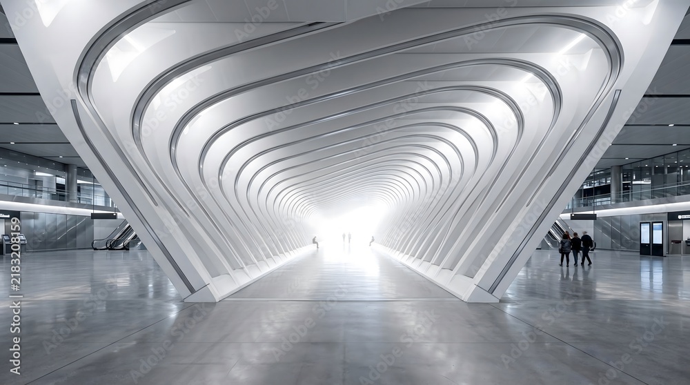 Fototapeta premium Modern white futuristic interior architecture with curved structural tunnel design