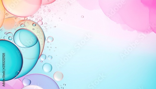 Pastel Oil Bubble Abstract Background in Pink and Turquoise with Copy Space