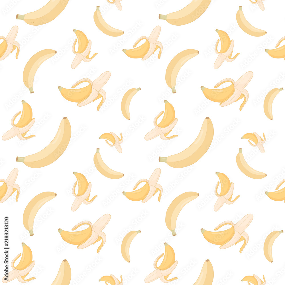 Obraz premium Cute yellow banana seamless pattern vector illustration on white background