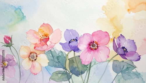 Soft Watercolor Flower Illustration with Pastel Blossoms