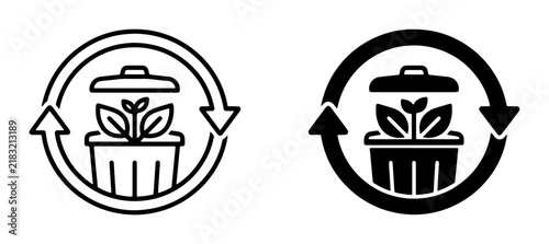 Recycling Bin with Sprout Icon, Circular Arrows Symbol, Eco-Friendly Waste Management Vector Graphic, Sustainable Living Concept