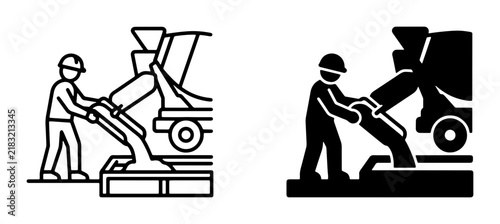 Construction worker pouring concrete from mixer truck, industrial site, building, heavy machinery, labor, civil engineering, construction industry, building materials, infrastructure development