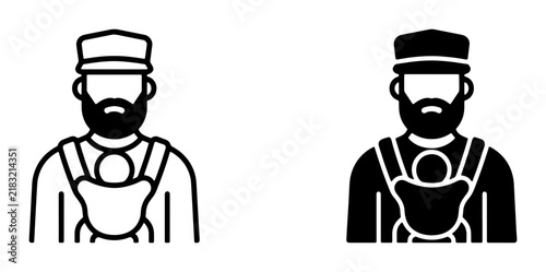 Father with Baby Carrier Icon Set, Modern Minimalist Dad and Infant Silhouette Graphics, Parenting and Family Lifestyle Vector Art