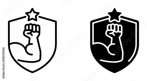 Strong Arm Shield Icon Set, Victory Emblem Graphic, Power Symbol Vector, Achievement Badge Illustration, Success Emblem