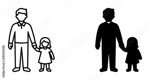 Father and Daughter Icons, Family Silhouette, Parent Child Line Art, Simple Human Figures, Diverse Relationship Symbols