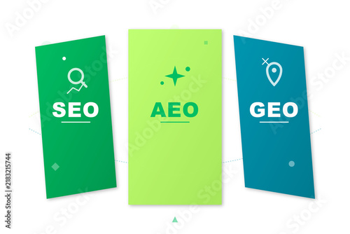 SEO AEO and GEO Marketing Strategy Graphic on Transparent Background