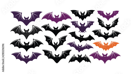 Set of various flying bat silhouette icons for Halloween design projects