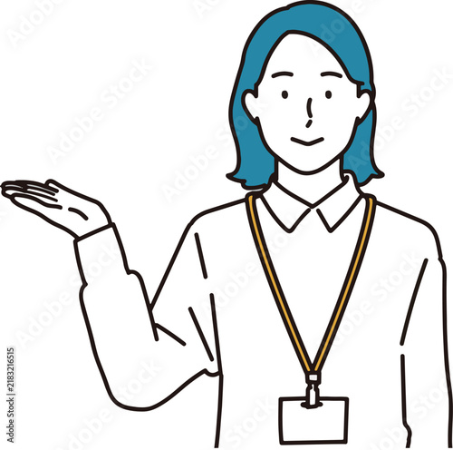 掌で案内をする窓口の女性のイラスト素材