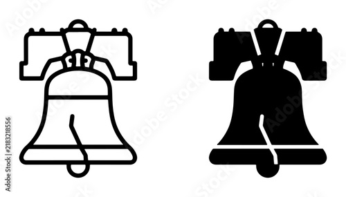 Liberty Bell Icon Set, American Symbol Vector Graphics, Independence Day Celebration Icons, Historical Landmark Silhouette