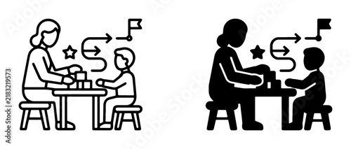 Parent Teaching Child Building Blocks, Educational Play, Learning Development, Creative Activity, Family Bonding, Icon Set