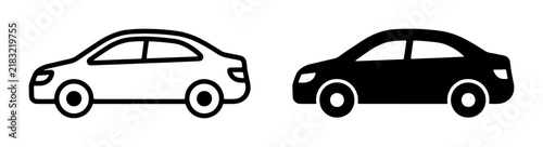 Simple Car Icons, White and Black Sedan Silhouettes, Minimalist Automotive Graphics, Transportation Vector Set