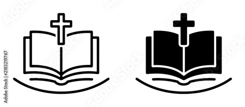 Christian Faith Symbols, Open Bible and Cross Icons, Religious Concepts, Spiritual Guidance, Church Worship Graphics, Worship Service Elements