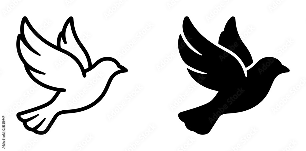 Fototapeta premium Peace Dove Vector Icons, Symbolizing Hope and Freedom, Black and White Line Art and Silhouette for Spiritual and Serene Designs