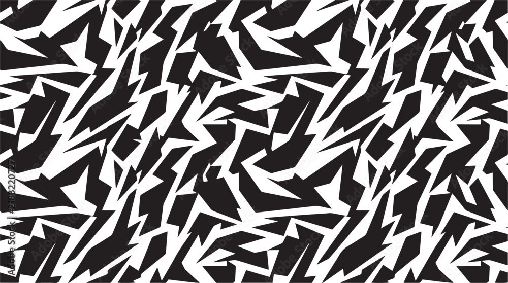 Fototapeta premium Black and white abstract geometric camouflage seamless pattern background vector design for sport racing livery apparel print