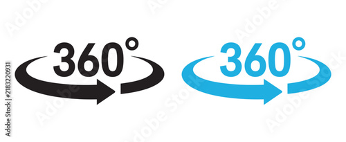 Картината върху платно 360 degree rotation arrow icon set, modern simple design, full cycle 3D arrows, rotate symbols, panorama view, vector illustration