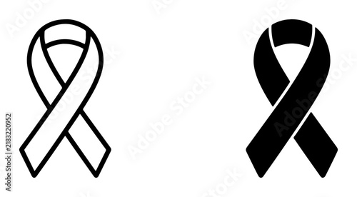 Symbolic Awareness Ribbons, Black and Outline Vector Icons for Support and Remembrance Campaigns, Solidarity and Grief Concepts