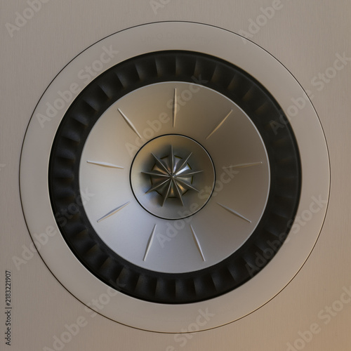 Photography A close-up head-on shot of a modern Hi-Fi speaker driver