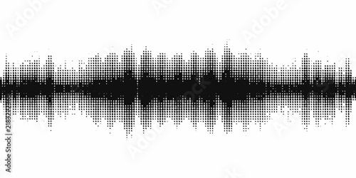 Foto Halftone dot pattern resembling an audio waveform against a white background cre