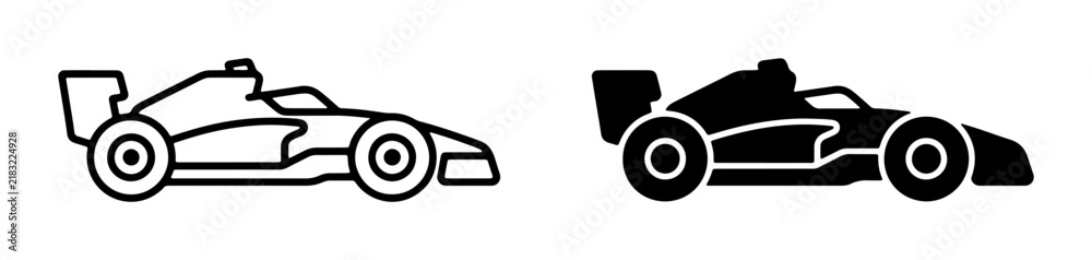 Obraz premium Formula 1 Racing Car Icons, Speeding Sports Vehicle Vector Graphics, Monochrome Automotive Design Elements for Motorsport Enthusiasts