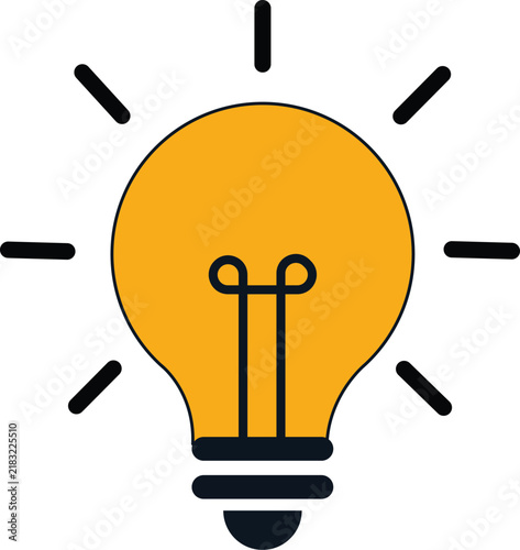 Glowing yellow light bulb with black outline