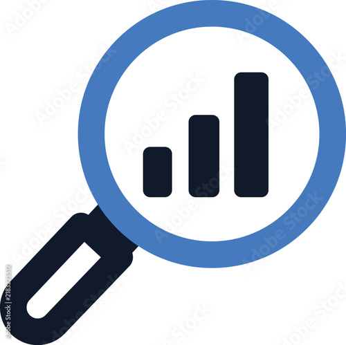 Magnifying glass with bar chart for data analysis search