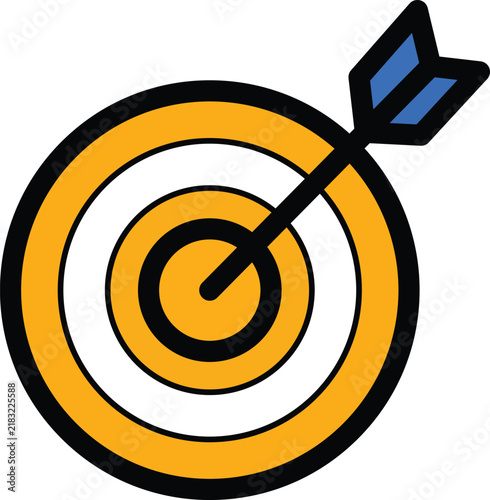 Yellow target with a blue arrow in the center, flat style