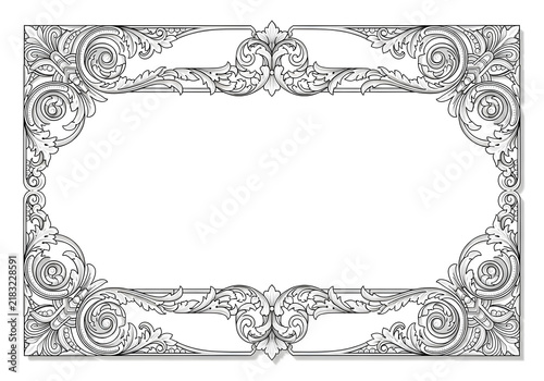 Intricate monochrome decorative border featuring classic scrollwork and floral motifs, ideal for wedding invitations, diplomas, certificates, and vintage-themed designs.