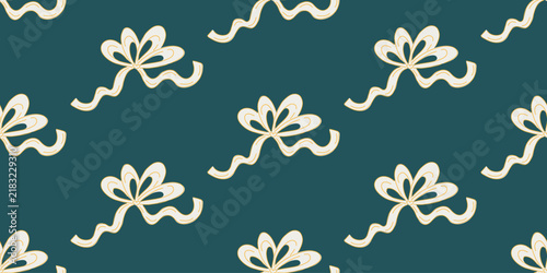 Beautiful seamless pattern with elegant bows embodies Christmas coziness. Soft lines, classic colors, and a sense of Xmas wonder make this print perfect for gift wrapping, holiday textiles, or cards
