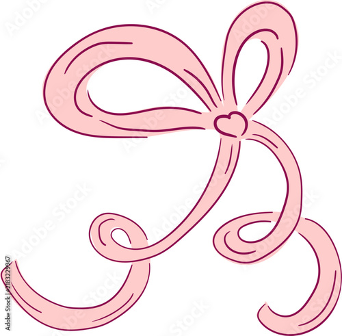 Beautiful hand drawn bow on the white background. Isolated vector illustration of cute bow-knot with curly ribbons. Decorative design element for print.