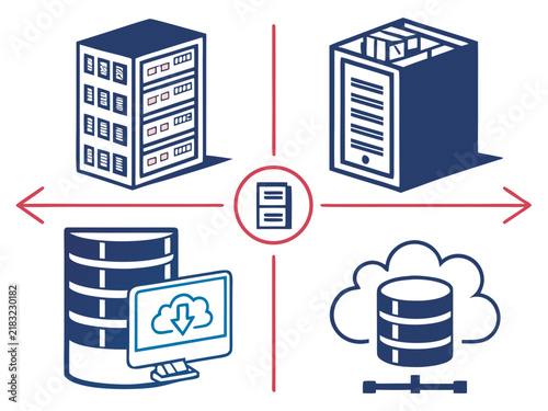 Plakat Cloud computing and database server infrastructure management icons