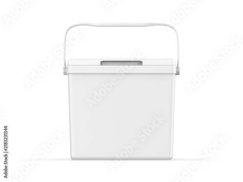 Blank minimalistic portable cooler box refrigerator mockup isolated on white background.