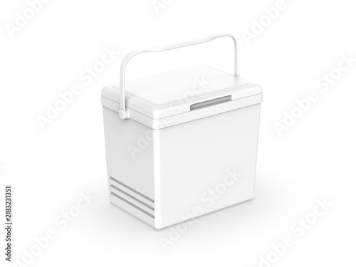 Blank minimalistic portable cooler box refrigerator mockup isolated on white background.
