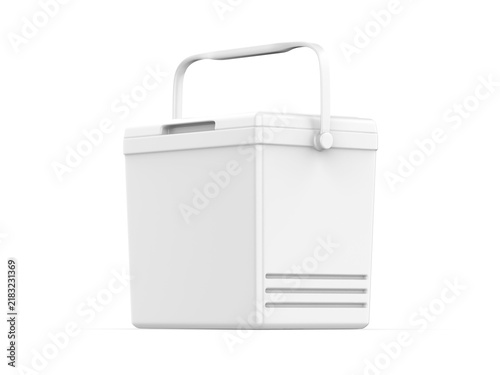 Blank minimalistic portable cooler box refrigerator mockup isolated on white background.