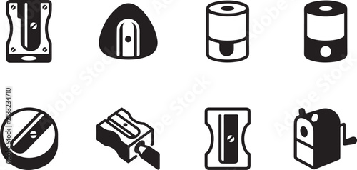 Set of pencil sharpener vector icons for school supplies and office stationery design.