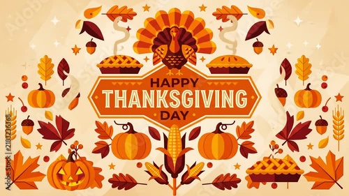 Festive Thanksgiving Day Greeting Motion Graphic Featuring Seasonal Icons