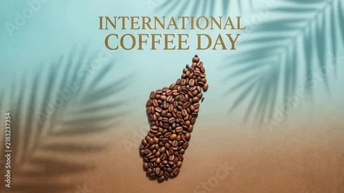 Roasted Coffee Beans Arranged In Island Shape On Tropical Background