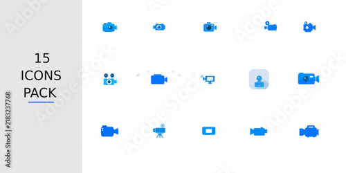 Blue Flat Video Camera Icon – Solid Blue Vector Symbol for Apps, Websites, UI Kits, Mobile Interfaces, Presentations, Infographics and Modern Digital Design Projects