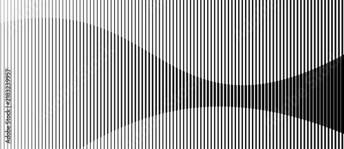 Vertical black lines of varying thickness on a white background, gradually thickening from left to right in a wavy pattern, resembling a growing sound wave.