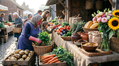 Fototapeta kuchenna Fresh Street Market in Barcelona, Spain with Colorful Fruits and Vegetables at a Local Produce Stall