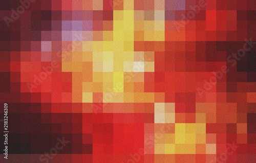 Quadro su tela Bright red and yellow abstract pixel art pattern with dynamic color blocks for c