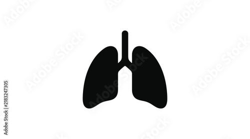 Human lungs vector illustration showing anatomical respiratory system design in solid black flat graphic art style