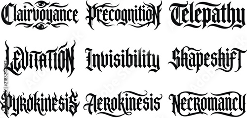 Cuadro en lienzo Supernatural and psychic ability themed gothic lettering set featuring words lik