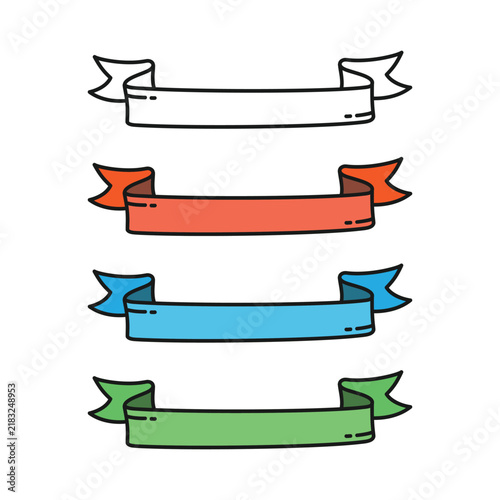 Outline hand drawn color ribbon set icon.
