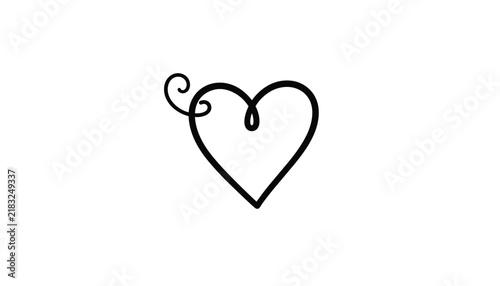 Minimalist single line drawing of a heart shape with elegant cursive curls and loops on a clean white background.