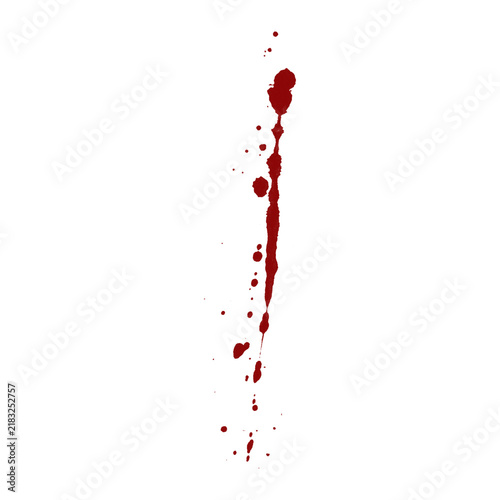Vertical red blood drip splatter isolated on a clean white background