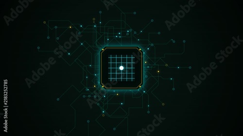 HUD futuristic technology interface with glowing nodes and connecting data lines