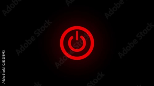 Bright Red Power Button Symbol .on black screen.4k video